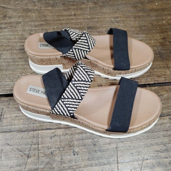 Steve Madden Sz 7.5M Sandals Kabel Cork Shoes Wide Straps Ankle Wedge - Picture 5 of 8